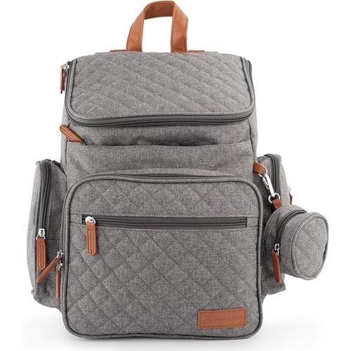 Large Diaper Bag Backpack for Mom & Dad | Unisex Baby Travel Bag | 15 Pockets | Changing Pad | Stroller Straps | Stylish & Washable | Newborn Essentials | Heather Grey