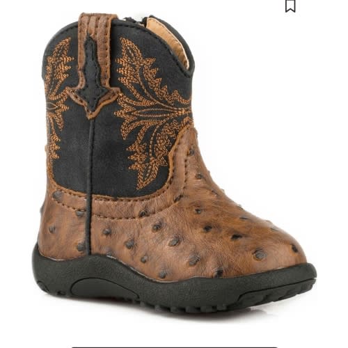 Roper Infant Boys' Jed Brown Ostrich Print Cowbabies Pre-Walker Boots - Round Toe