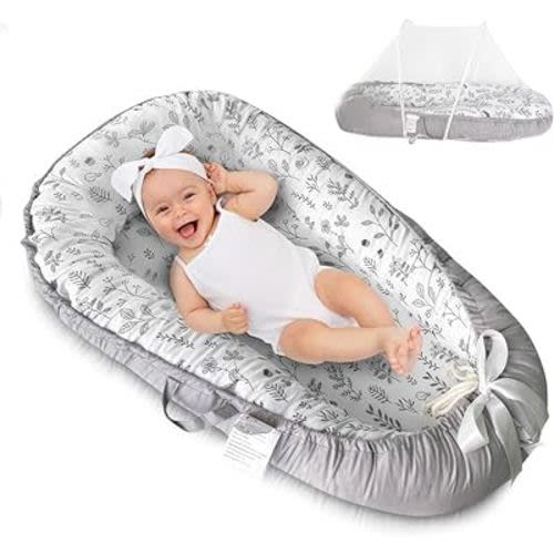PIERRI Baby Lounger for Newborn with Detachable Mosquito Net Toddler Floor Lounger Baby Reversible Infant Lounger Baby Lounger for Newborn Ultra-Soft Cotton Baby Double-Sided nest Lounger