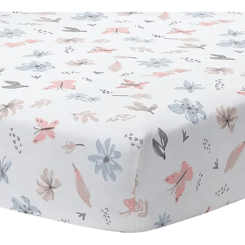 Lambs & Ivy Baby Blooms Watercolor Floral/Butterfly Cotton Fitted Crib Sheet