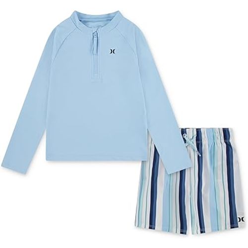 Hurley Boys' Long Sleeve Rash Guard Swim Suit 2-Piece Outfit Set
