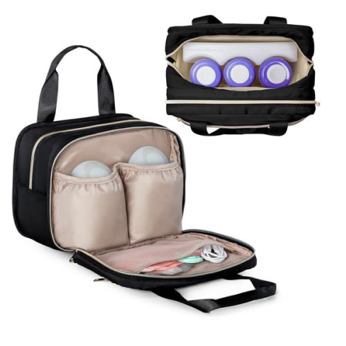 Fasrom Wearable Breast Pump Bag with Cooler Compatible with Momcozy, Medela and Elvie Pumps, Portable Pump Carrying Case for Working Moms, Black (Bag Only, Patent Design)