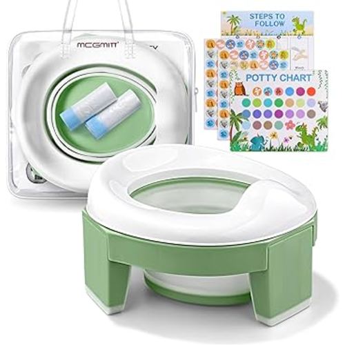 MCGMITT Portable Potty for Kids Travel - Foldable Training Toilet Chair for Toddler Girls with Storage Bags, Potty Training Toilet for Outdoor and Indoor Easy to Clean(Green)
