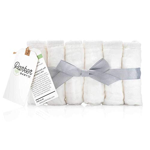Parker Baby Washcloths - 6 Pack of 100% Cotton Muslin Wash Cloths - Soft, Absorbent and Natural - White