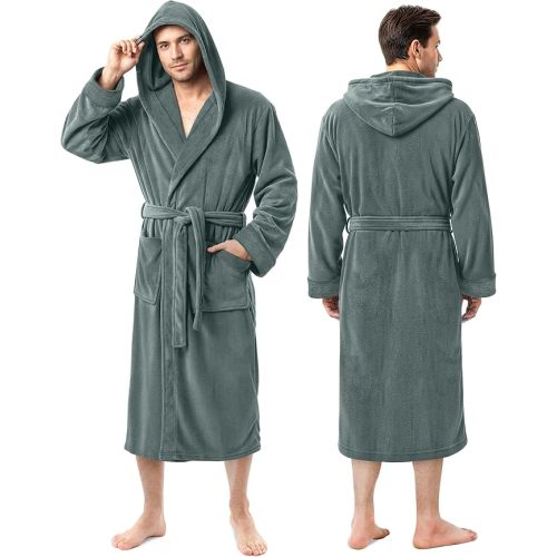 NY Threads Mens Robe with Hood, Luxury Plush Fleece Hooded Mens Bathrobe, Spa Bath Robe for Men