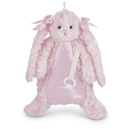 Bearington Baby Cottontail Pacifier Pet, Pink Bunny Plush Stuffed Animal Lovie And Paci Holder, 15"
