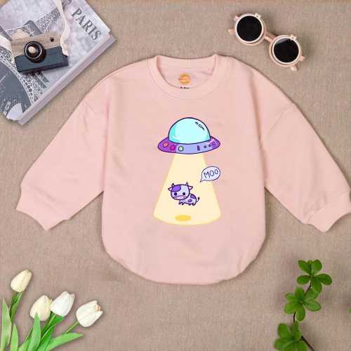 Alien Baby Romper Sweatshirt, UFO Cow Baby Bodysuit, Cow Baby Romper, Baby Shower Gift, Farm Theme Baby Outfit, Funny Sci-Fi Baby Clothes