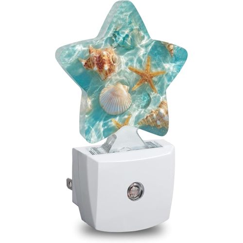 Ocean Beach Starfish Seashells Star Night Light Plug in, Soft Glow Night Light for Kids Bedroom Nursery, Gentle Warm Light for Sleep, Compact Lamp for Hallway Bathroom