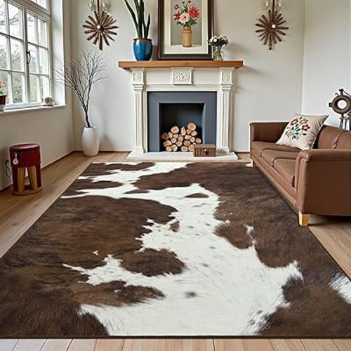 Foxmas Area Rugs for Living Room, 6x9 Machine Washable Cow Print Rug, Non-Slip Low Pile Indoor Floor Rug, Carpet for Bedroom Dining Room Laundry Room Kitchen Home Office