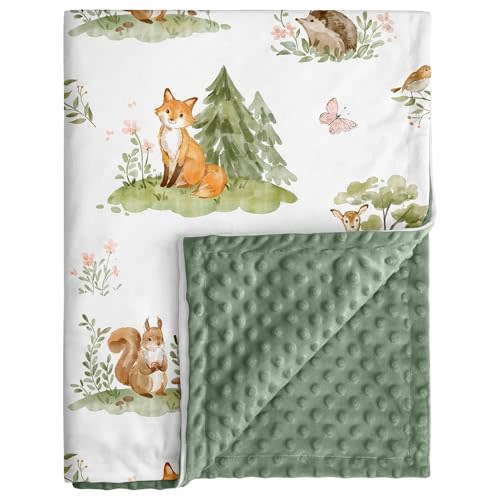 Civarua Kids Baby Blanket for Boys Girls, Super Soft Double Layer Minky Dot Blanket with Woodland Animals, 30x40 Inch Lightweight Dotted Backing for Infant Toddler Nursery Crib, Sensory Security Throw