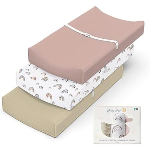 Ducky Days 3 Pack Muslin Changing Pad Cover for Babies, 100% Cotton Fitted Changing Table Cover Set, Boho Baby Changing Pad Covers, Soft and Breathable Changing Table Cover Set of 3