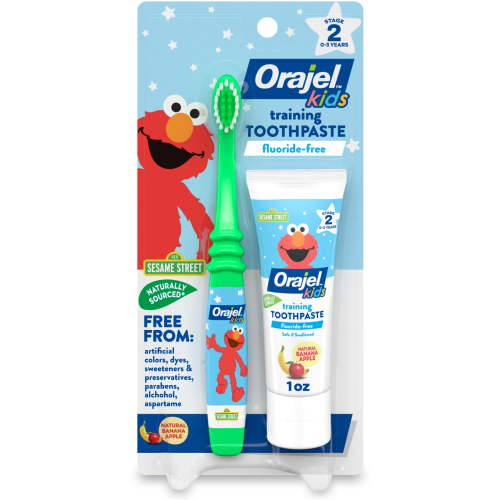 Orajel Baby Elmo Toothpaste and Toothbrush Set, Fluoride-Free, Dental Care for Little Kids, 1oz Paste