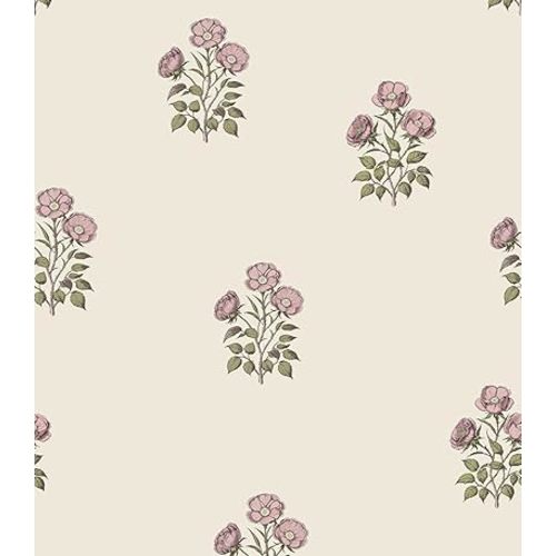 Beige Floral Wallpaper Vintage Rose Peel and Stick Wallpaper Waterproof Contact Paper Removable Self Adhesive Drawer Liner Decoration Paper for Walls - 17.3”×196.8”