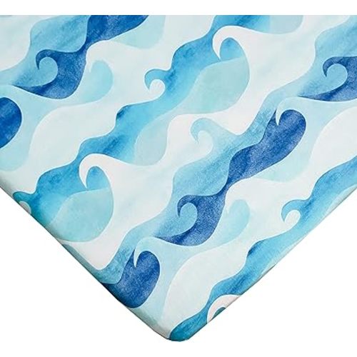 Ocean Wave Fitted Crib Sheet, Made from Viscose from Bamboo and Spandex Material, Fits Standard Crib and Toddler Mattresses, by Florida Kid Co.