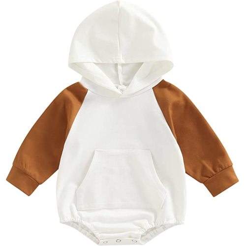 Baby Boy Fall Clothes Hoodie Pullover Sweatshirt Romper Color Block Long Sleeve Onesie Outfit
