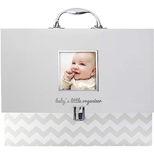 Pearhead Baby Briefcase and Document Organizer, All In One Expanding File Folder, Baby's Paperwork and Records, Newborn Keepsake and Memory Box with Labels, Baby Girl or Baby Boy Gift, Gray Chevron