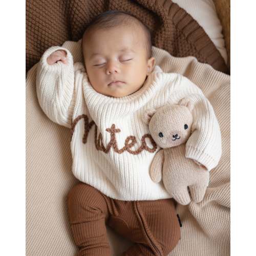 Personalized Baby Name Sweater – Hand Embroidered Knit Outfit, Newborn Gift, Baby Shower Gift
