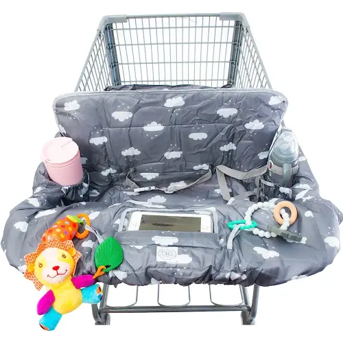 Lumiere Baby Shopping Cart Cover for Baby and Toddler - 2-in-1 High Chair Cover | 360 Full Protection, Patented Roll-in Style Pouch, Universal Fit, Machine Washable Great Gift Ideas for Mom (Cloud)