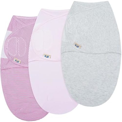 BlueSnail Ultra Soft Newborn Essentials Easy Wrap Swaddle, Adjustable Baby Cotton Swaddle Wrap (0-3M, 8-13lbs, pink set)