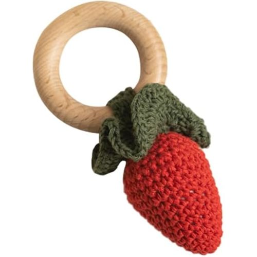 Wooden Baby Rattle Toys Stuffed Crochet Rattle with Teether Ring for Newborn Babies Fruit Wooden Teether Toy Infant Toddler Handcrafted Crochet Rattles Cute Shower Gifts for Boy and Girls