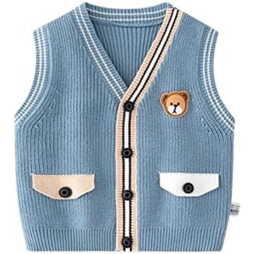 Unisex Baby Sweater Vest Knitted Soft Uniform Cotton V-Neck Sleveeless Waistcoat Vest
