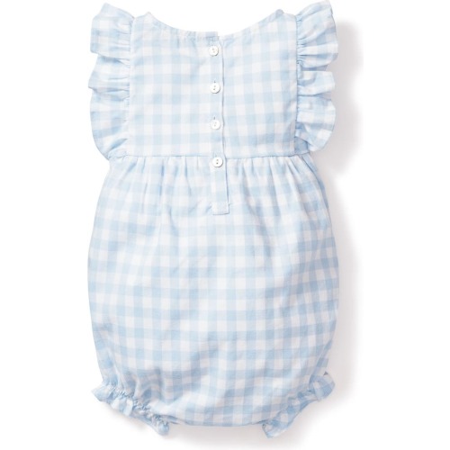 Baby Gingham Ruffle Trim Cotton Blend One-Piece Pajamas, 6-12M, Blue