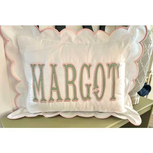 Embroidered Name Pillowcase, Baby Girl Nursery Decor, Cotton Keepsake - baby pink and sage