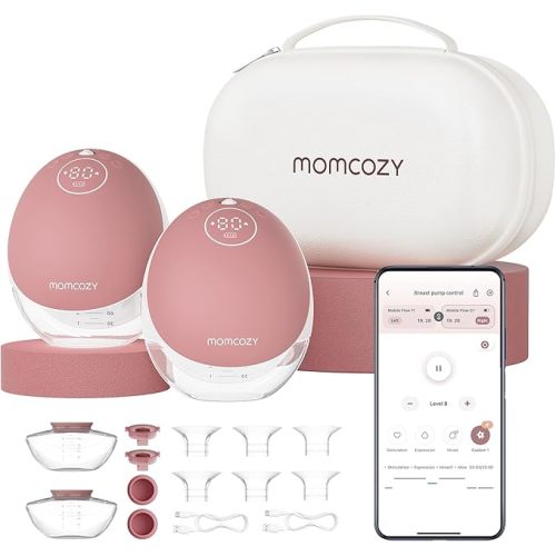 Momcozy Breast Pump Hands Free Mobile Flow | M9, App Discreet Control with Personalized Multi-Modes & 15 Levels, Independent Breastmilk Storage, Wearable Breast Pump M9 24mm, 2 Pack