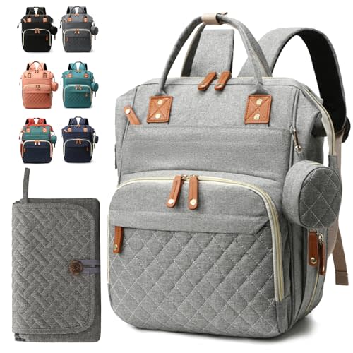 Diaper Bag Backpack for Girls Boys: Gray Toddler Diaper Bag with Changing Pad Baby Backpack Diaper Bag for Mon Dad Newborn Cute Mochila Pañaleras para Bebe Niña Niño Baby Registry Search Essentials