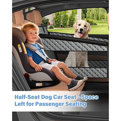 Dog Car Seat for Large Dogs, Back Seat Extender for Dogs, Foldable Pet Car Seat with Waterproof Oxford Fabric and Non-Slip Bottom, All-Around Protection and Strong Support, Grey