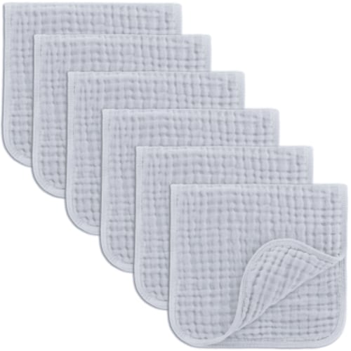 Comfy Cubs Muslin Burp Cloths - Large 100% Cotton Washcloths, 6 Layers (Slate, 6-Pack, 20"X10")