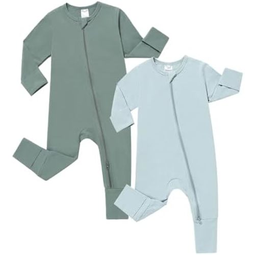 JunNeng Baby Boy Girl 2 Pack Short Sleeve Zipper Rompers Infant Cotton 2-way Zippers Comfy Summer Jumpsuit