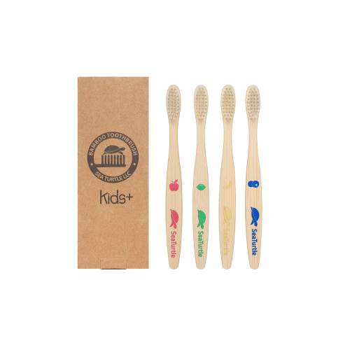 Sea Turtle Kids Plant-Based Bristles Bamboo Toothbrush - Pack of 4 - Soft Natural Bristle for Sensitive Gums - Biodegradable Zero Waste