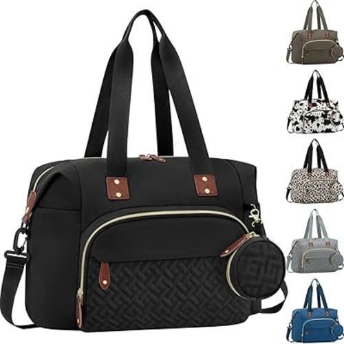 Diaper Bag Tote with Pacifier Case, Large Tote Diaper Bag for Women with Shoulder Straps, Cute Hospital Baby Diaper Tote Bag for Mom, Newborn Baby Diaper Maternity Bag Black