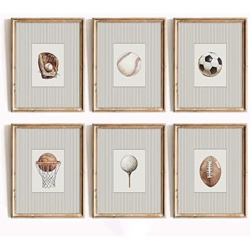 Sports Wall Art Decor Toddler Boys Room Canvas Prints Vintage Sports Nursery Wall Decor Baby Kids Poster Football Baseball Pictures Basketball Theme Artwork for Children Bedroom 8x10x6 Inch Unframed