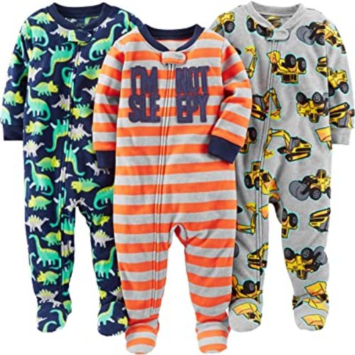Simple Joys by Carter's Toddlers and Baby Boys' Loose-Fit Flame Resistant Fleece Footed Pajamas, Pack of 3