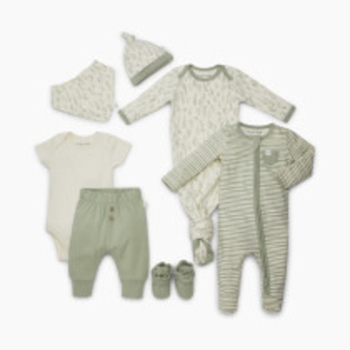 Tiny Kind The Head to Toe 7 Piece Set - Sage Multi Leaf, 3-6 M