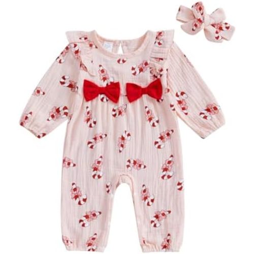 Newborn Baby Girl Halloween Outfit Cotton Linen Pumpkin Jumpsuit Romper Ruffle Sleeve Bodysuit Long Overalls with Bow