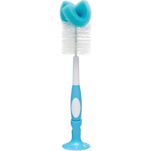 Dr. Brown's Reusable Sponge Baby Bottle Cleaning Brush with Suction Cup Stand, Scrubber and Nipple Cleaner, Blue 1-Pack