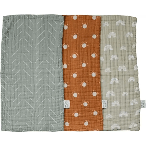 Mebie Baby Burp Cloths, Neutral Print 3-Pack, Muslin Burp Cloth Set for Spit Up, Drool, and More, Boho Burp Cloths for Baby Boy and Girl, Baby Must Haves for Registry