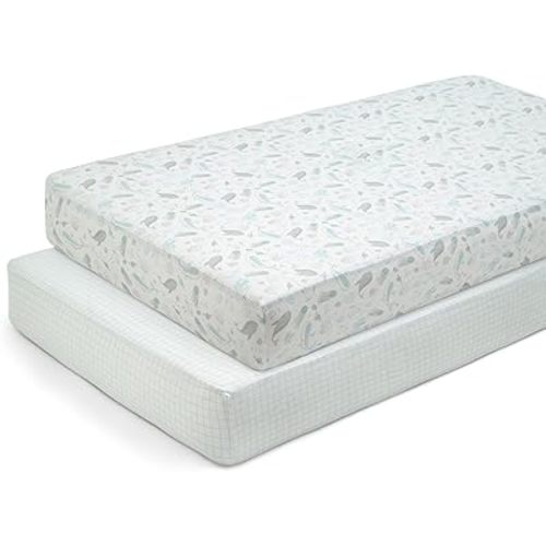 Delta Children Fitted Crib Sheets for Girls and Boys - 100% Organic Cotton Crib Sheet for Standard Crib and Toddler Mattresses - 28x52 Inch- GOTS Certified (Pack of 2), Sea Life