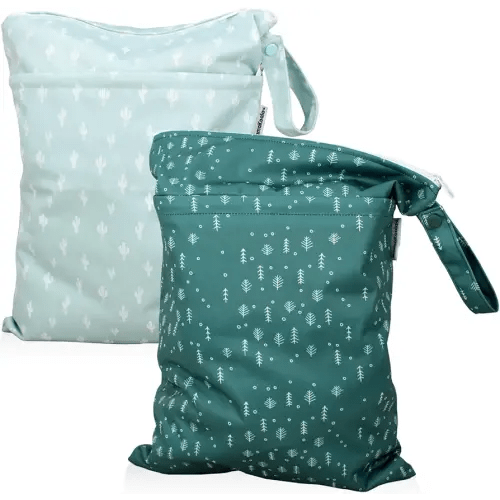Mama Koala Waterproof Wet Dry Bags for Baby Items, Cloth Diapers, Swimsuits, Travel, Gym Clothes, Beach, Pump Parts, Toiletries, Two Zippered Pockets, 2 Pack (W017)