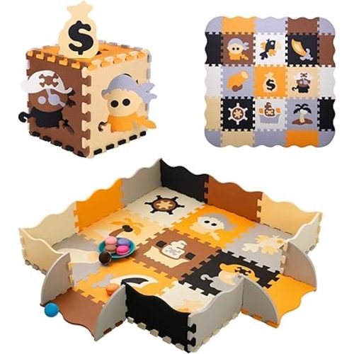 Coolcandy Baby Play Mat, 25Pcs Interlocking Puzzle Floor Mat, with Safety Fence - 0.4" Thick Non-Toxic EVA Foam Play Mat, for Infants & Toddlers 3-36 Months, Soft Puzzle Tiles for Play Areas