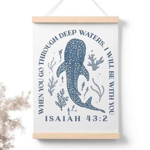 PaJiaNi Whale Shark Christian Nursery Wall Art Decor,Ocean Whale Scripture Bible Wall Art,Ocean Nursery Decor,Christian Poster for Nursery Kids Room Classroom Boys Room,24x16 Inch