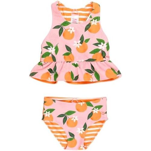 RuffleButts Baby/Toddler Girls UPF50+ Sun Protected Reversible Peplum 2 Piece Sleeveless Tankini