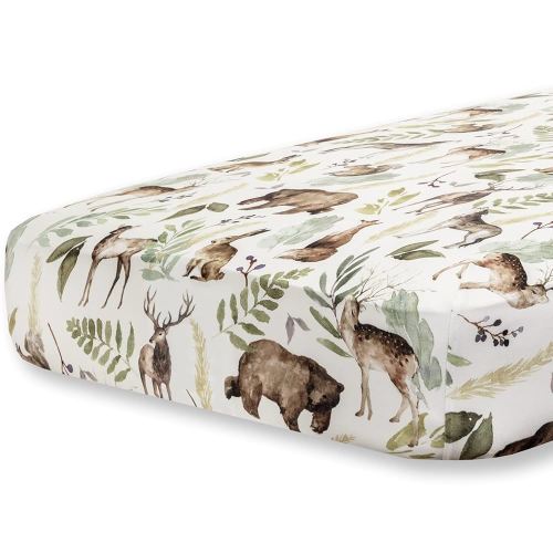 Pobibaby - Premium Single Fitted Baby Boy Crib Sheets for Standard Crib Mattress - Ultra-Soft Cotton Blend, Safe and Snug, and Stylish Woodland Crib Sheet (Wildlife Animal)