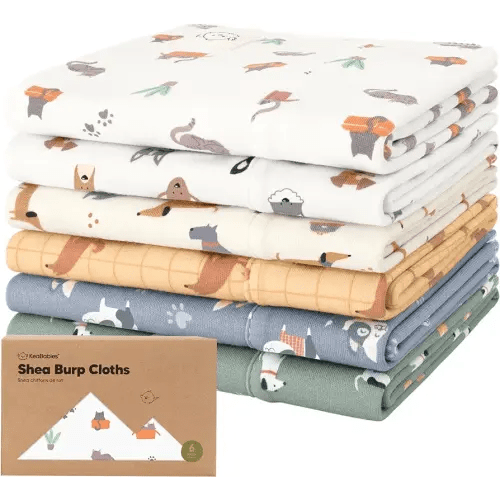 Organic Burp Cloths Baby Boy, Girl - 6-Pack Large Cotton Burping Cloths for Babies, Spit Up Rags, Super Absorbent, Ultra Soft Newborn Rag, Gender Neutral, Machine Washable, Durable(Pets & Paws)