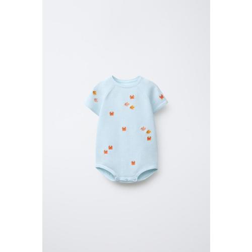 CRAB AND FISH EMBROIDERY KNIT ROMPER - Light blue | ZARA United States