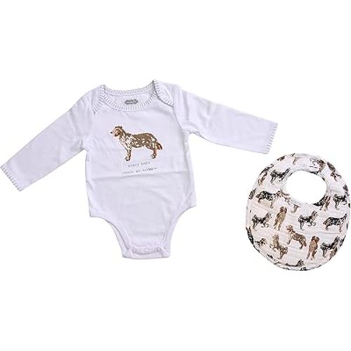 MUD PIE Baby Dog Breed Bodysuit and Bib Set, Aussie, 0-6 Months