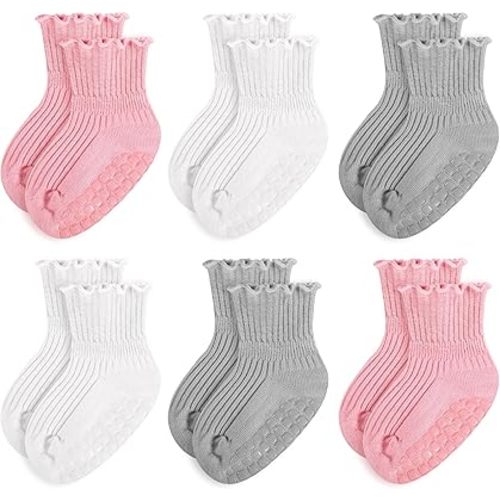 Ruffle Socks for Toddler Girls: 6 Pairs with Booties, Dress Shoes - Cotton Soft Baby Socks